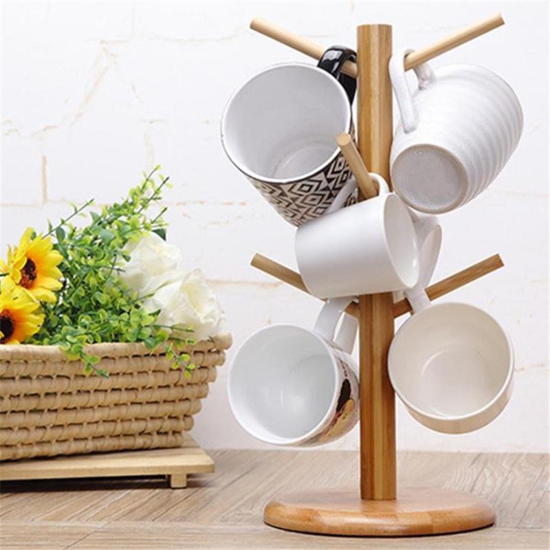 Penyangkut Cawan Mug Kayu Wooden Mug 6 Mug Drying Holder Stand Wooden