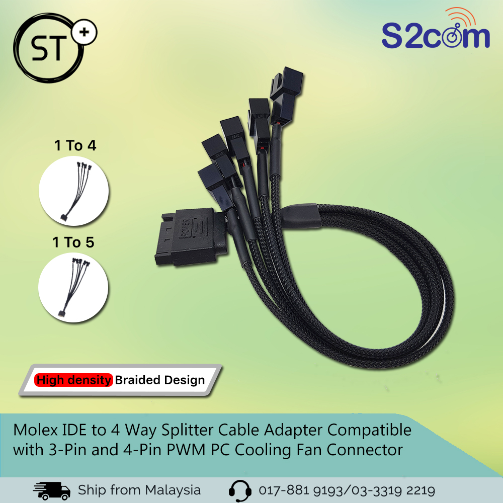 Molex IDE to 4 Way Splitter Cable Adapter Compatible with 3Pin and 4