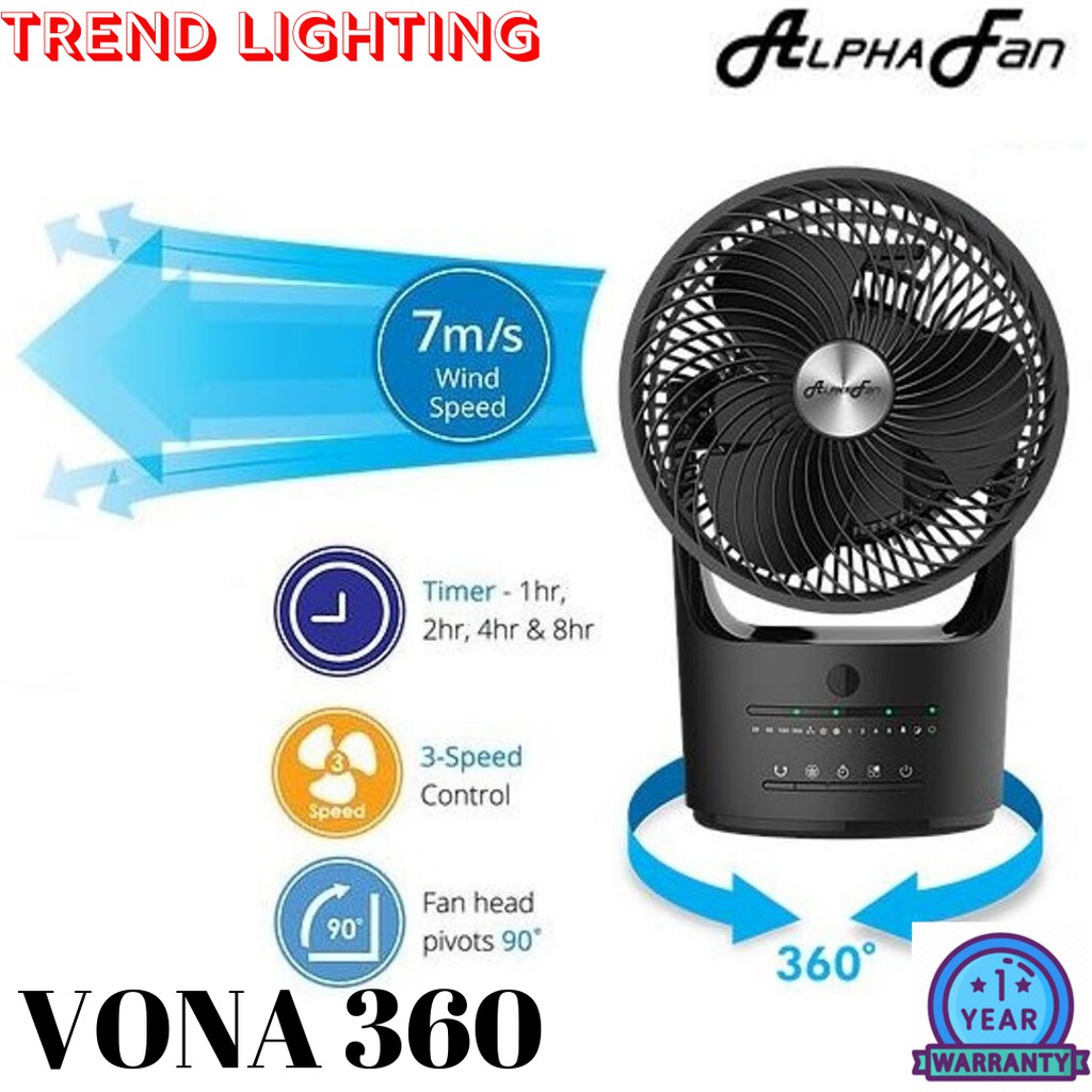 Alpha Vona Fan 8" Remote Control Table Fan 360 Air Circulating Fan