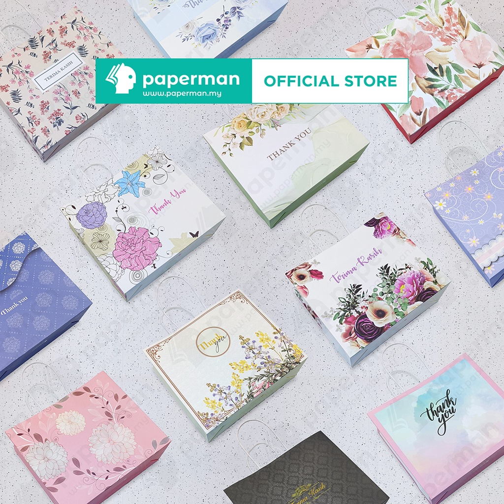 50pcs Love Floral Flower Printed Thank You Paper Bag, Goodies Bag