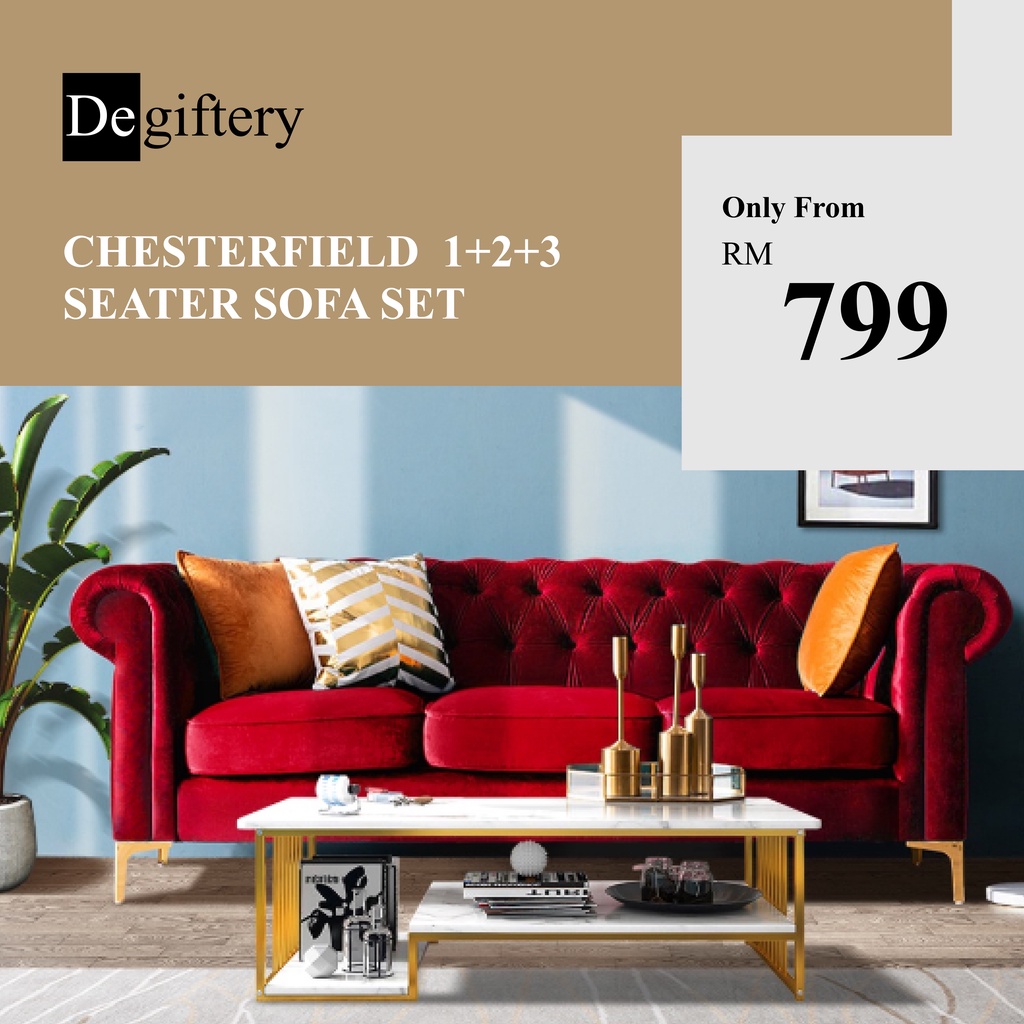 DEGIFT Chesterfield Sofa 1+2+3 Seater Sofa Set Modern Classic Sofa