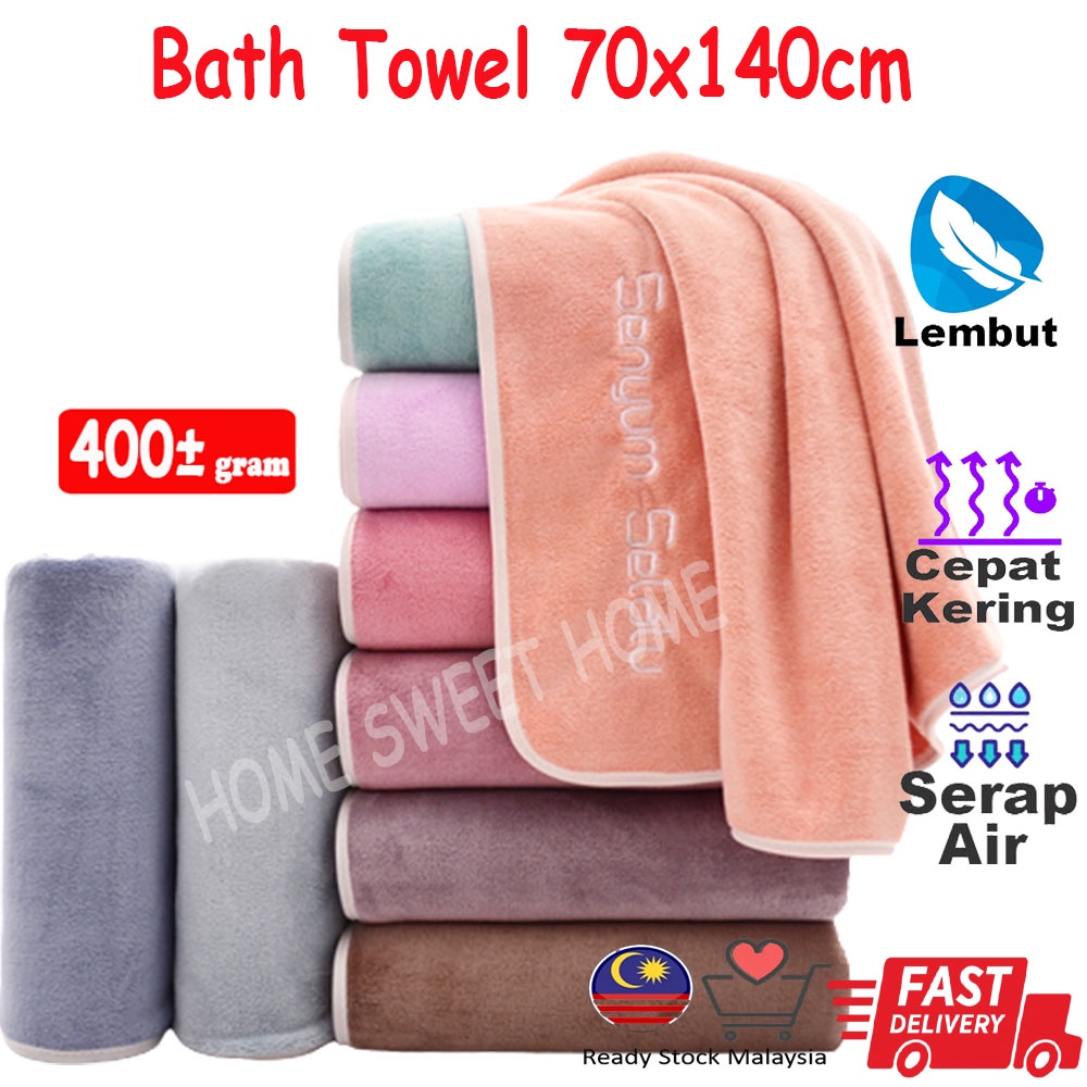 Bath Towel 100 Serap Air Tuala Mandi dewasa Microfiber Embroider Soft