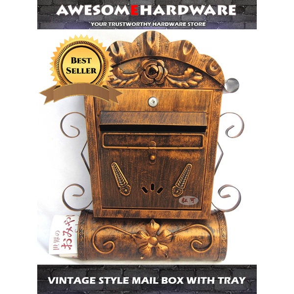 (LARGE) CLASSIC VINTAGE ANTIQUE BROWN STYLE MAIL BOX POST BOX LETTER