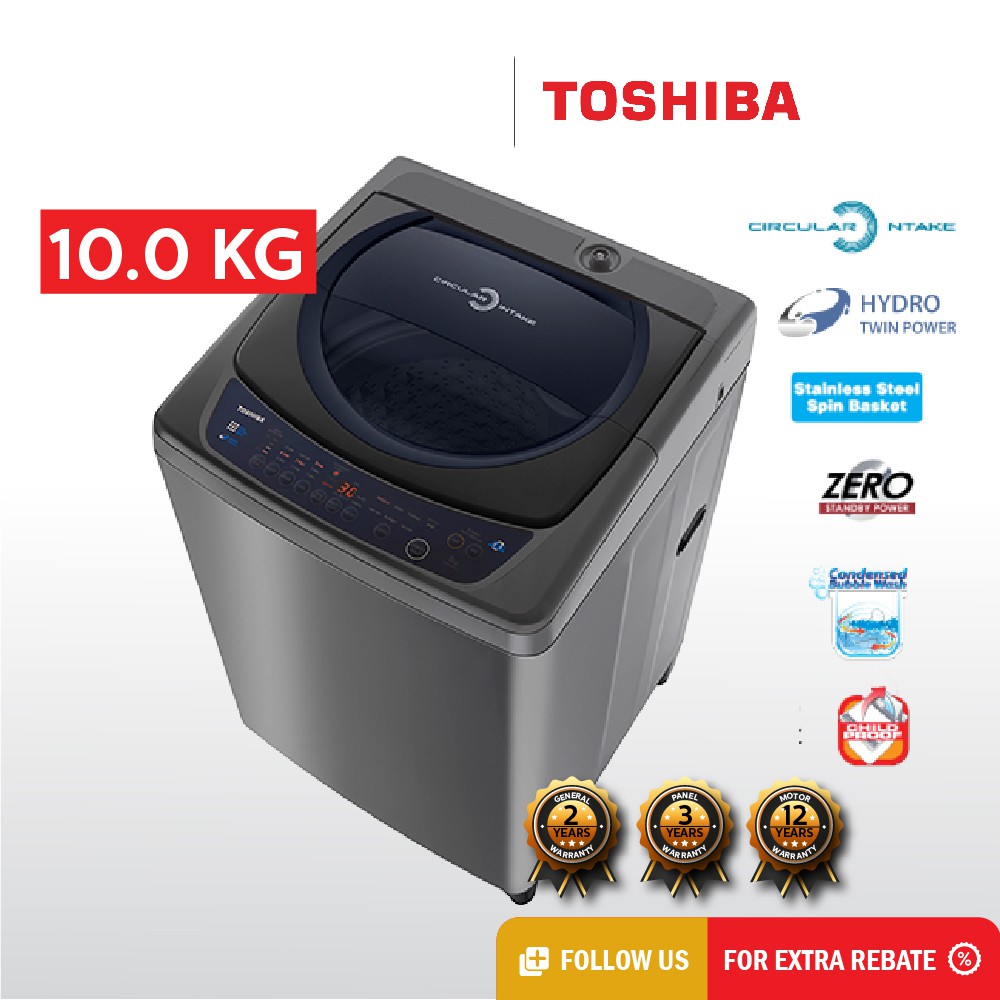 Toshiba Washing Machine Circular Air Intake Top Load (10kg) AWH1100GM