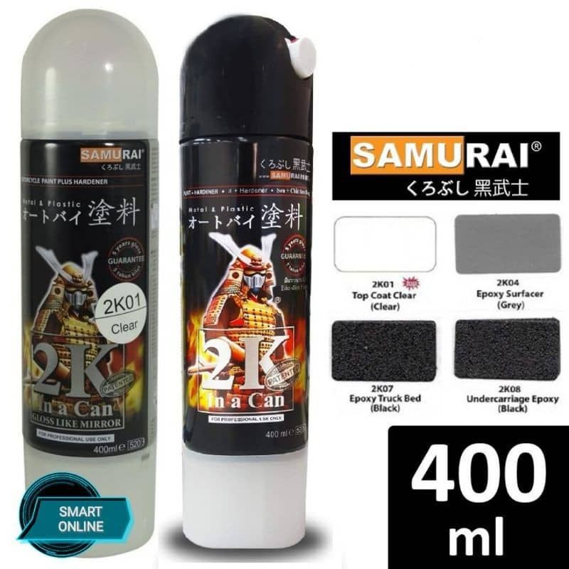 SAMURAI SPRAY PAINT 2K01 & 2K04 TOP COAT CLEAR / EPOXY SURFACER (GREY