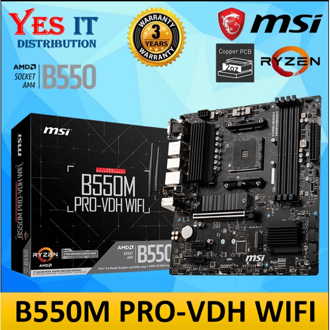 MSI B550M PRO-VDH WIFI AMD AM4 4 RAM SLOT M-ATX MOTHERBOARD + AMD RYZEN
