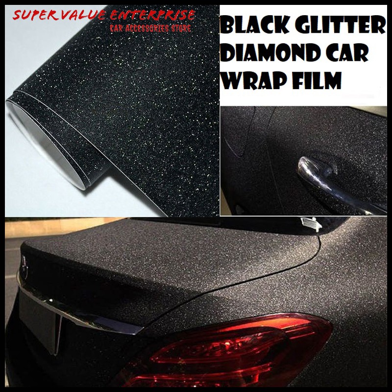 Car Styling black Glitter Diamond Shiny Vinyl Films Wrap Car Sticker Pelekat Kereta Shopee