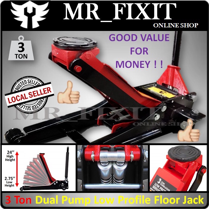 3Ton Hydraulic Dual Pump Low Profile Floor Jack [Ready Stock] lift up