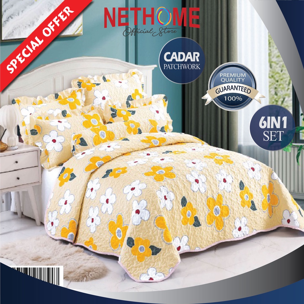 Premium Cadar Patchwork 6IN1 Queen / King Size (230x250CM) Large Size Bedding Set Cover