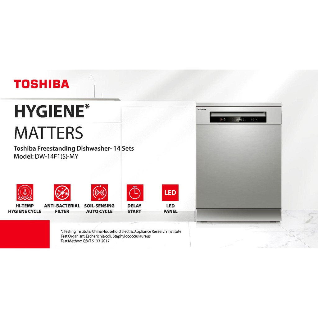 Toshiba DW14F1(S)MY Free Standing Dishwasher Machine 14 Place Setting