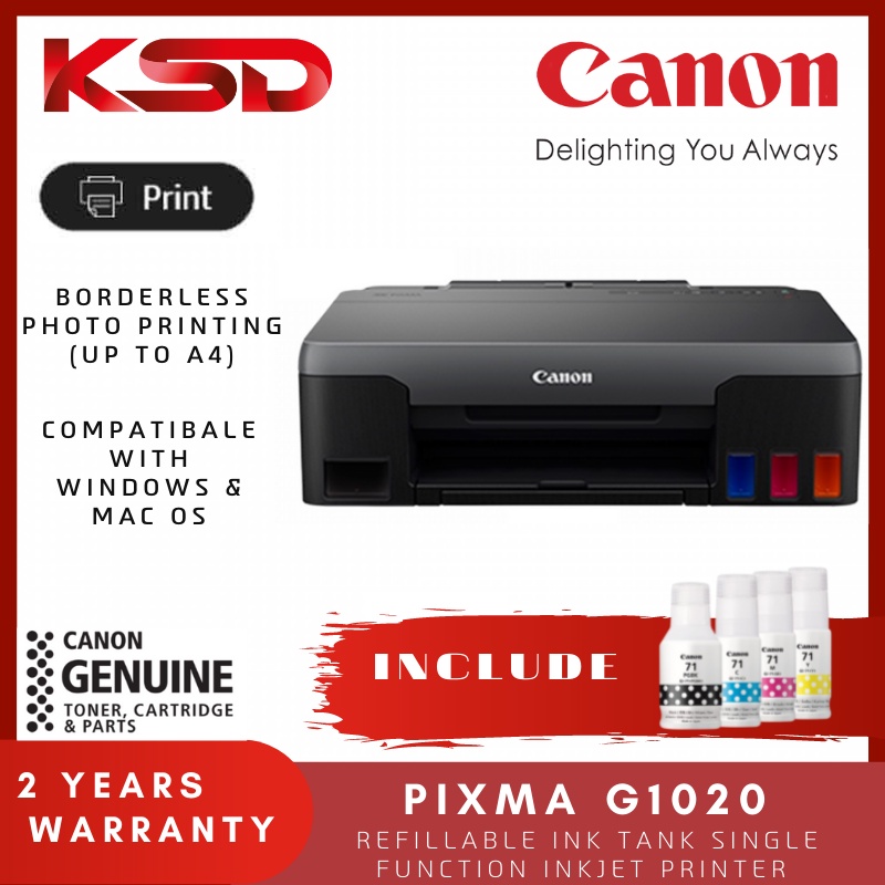 Canon PIXMA G1020 Refillable Ink Tank Single Function Inkjet Printer G1020 Replaced G1010 G