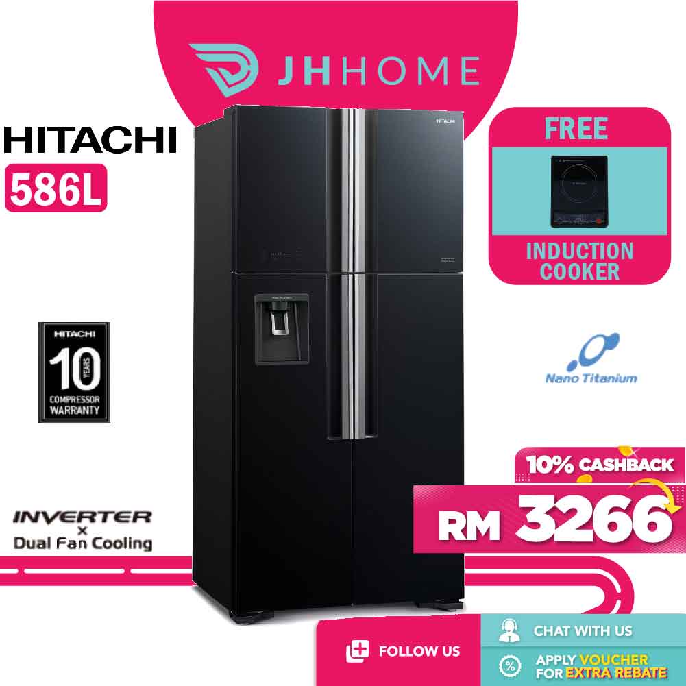 Hitachi Glass Big French 4 Door Refrigerator (586L) [Free Electric Induction Cooker MIC