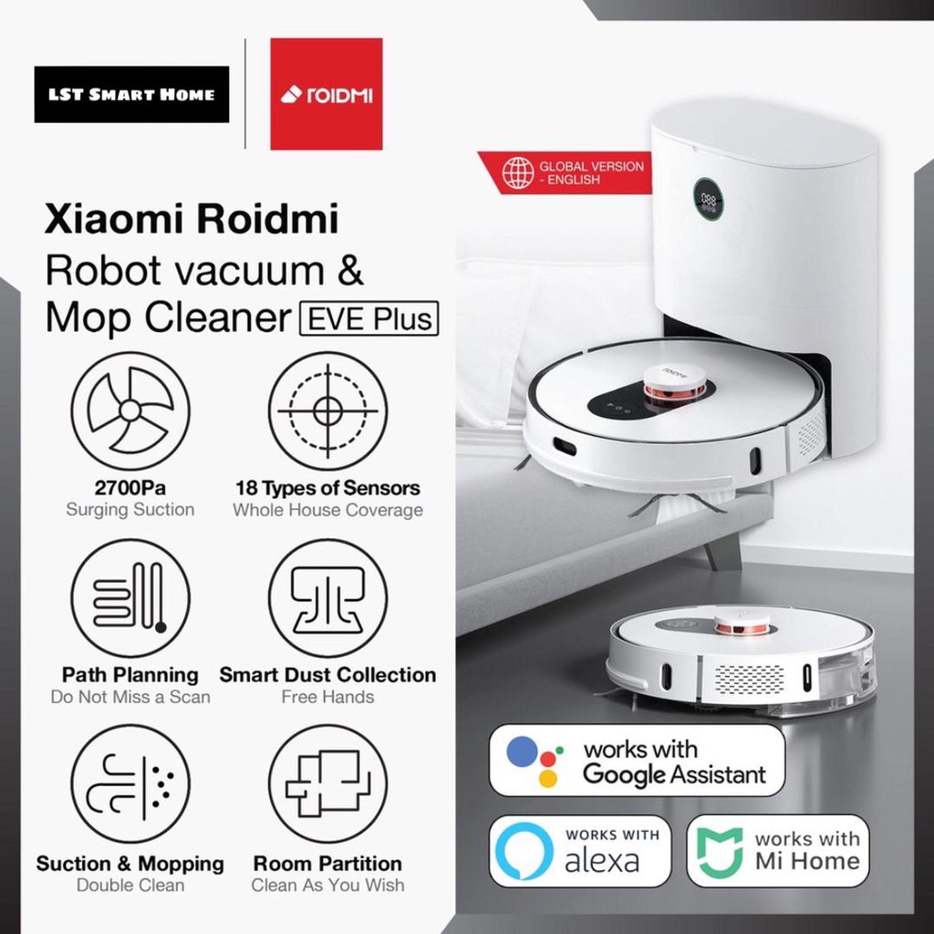 (Ready Stock)Roidmi Robot Vacuum and Mop Cleaner Eve Plus with Clean