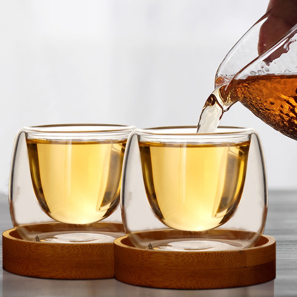 80ML Double Clear Tea Cup with Tray Heatresistant Small Glass Cups
