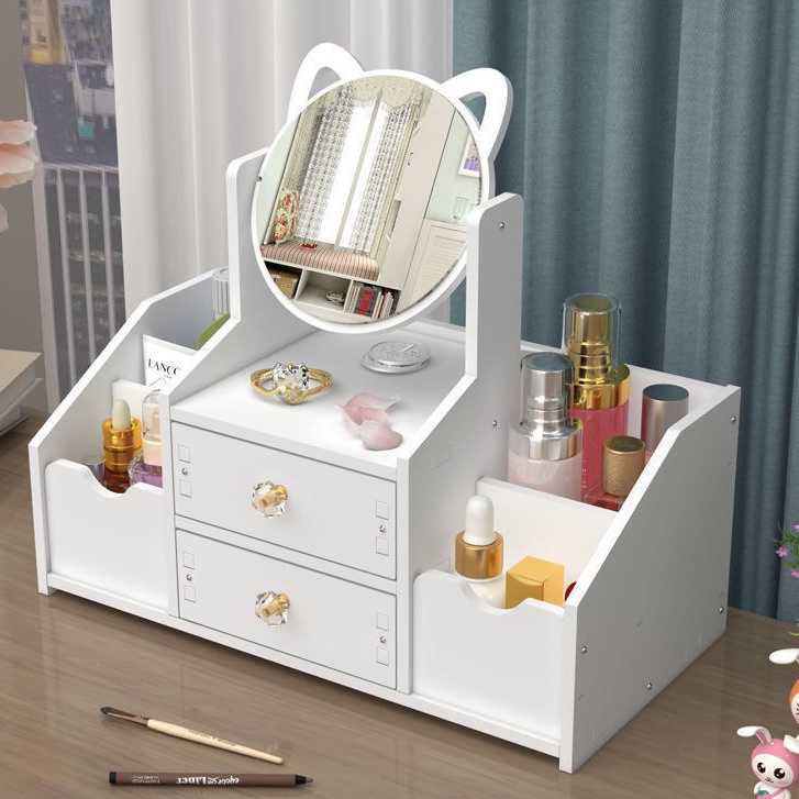 Ready Stock Desktop Drawer Storage Box Vanity Mirror AllinOne