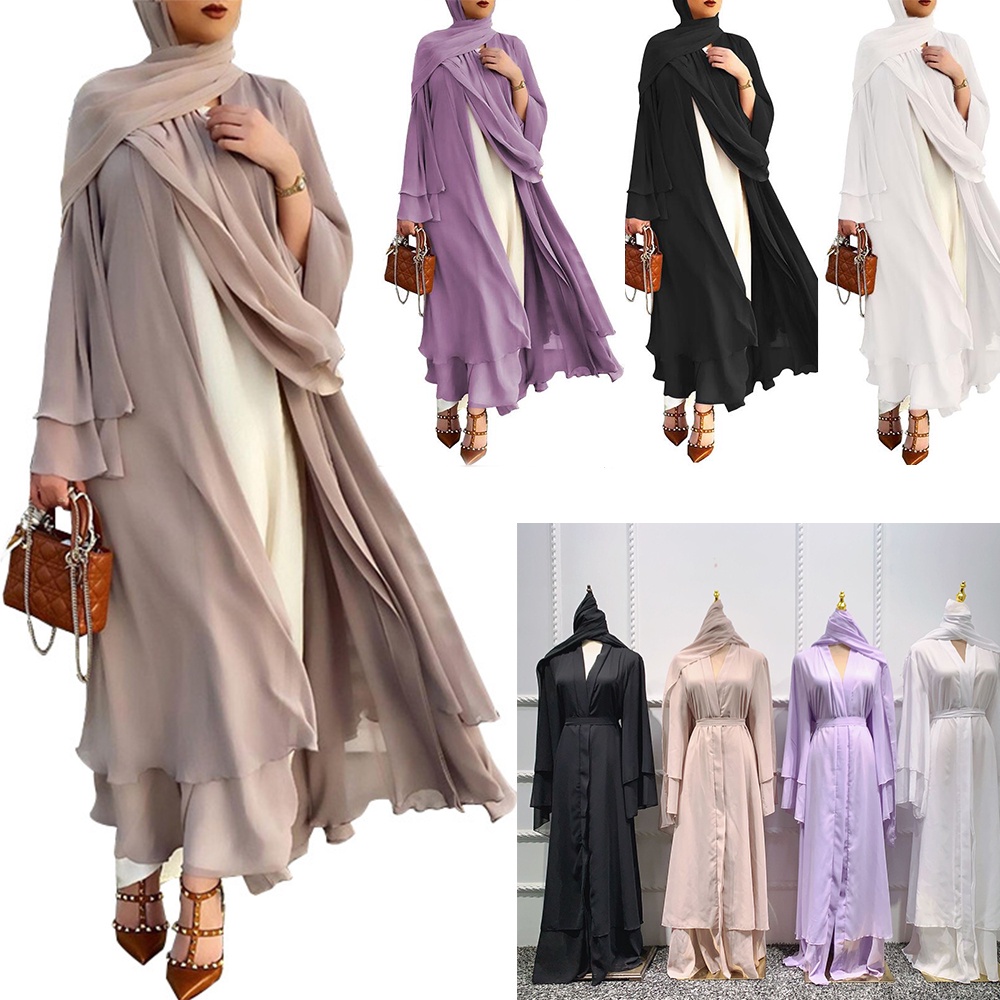 Abaya Khaki Jubah putih Cardigan Women Wear long dress
