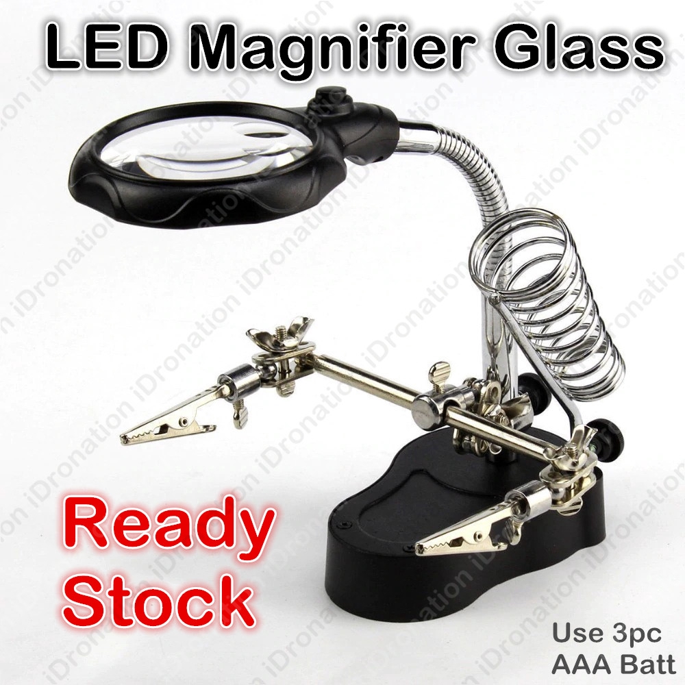 LED Soldering Iron Gun Holder Stand Welding Magnifier Glass with