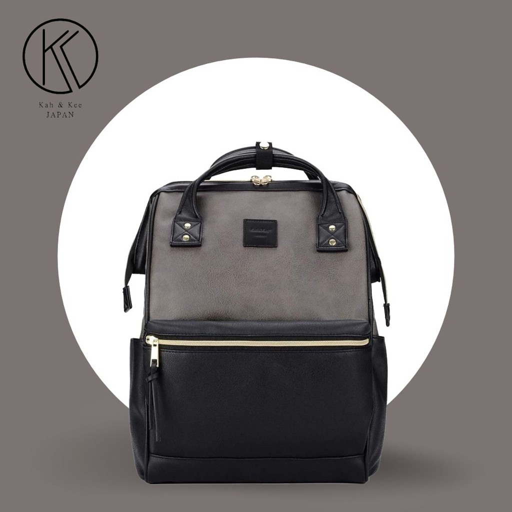 Kah&Kee PU Leather Backpack (Grey/Black) Shopee Malaysia