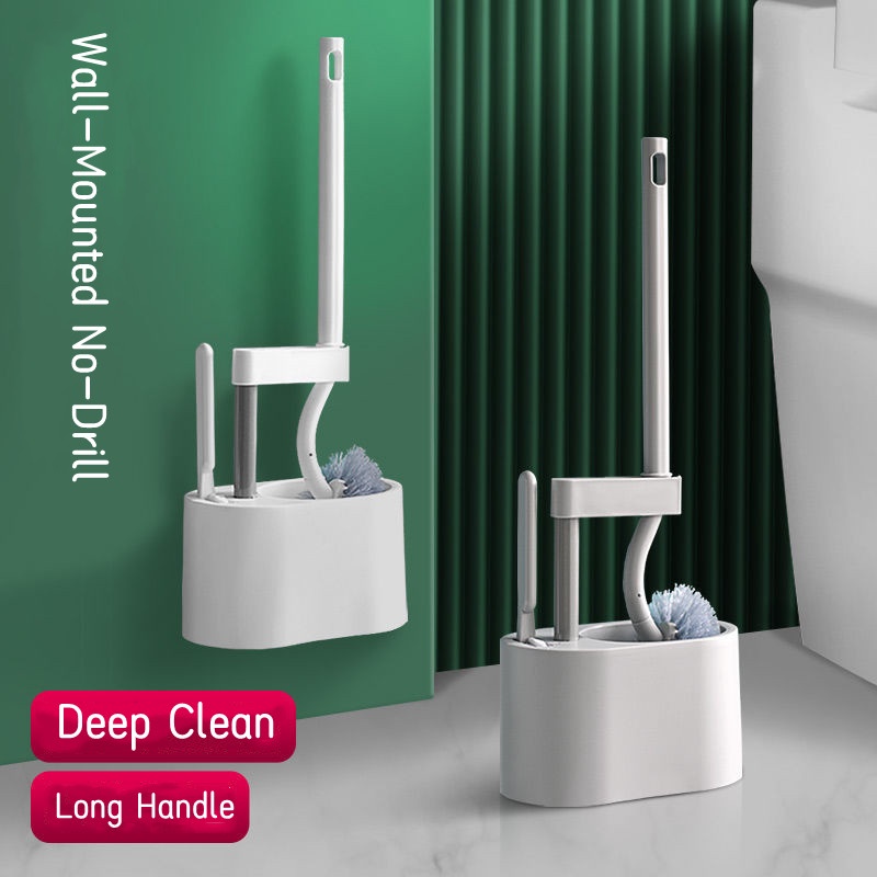 Toilet Brush Set S Big + Small Brushes Handle Brush NoDrill Bathroom Cleaning Brush with Base