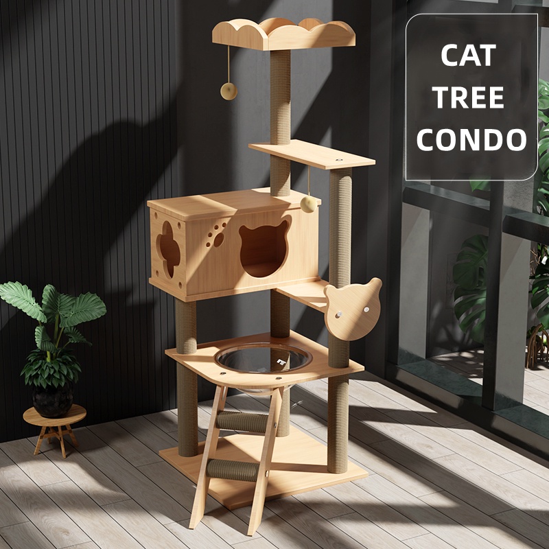 Rumah Kucing Besar Kayu Pokok Kucing Cat Tree Wood House Indoor Cat
