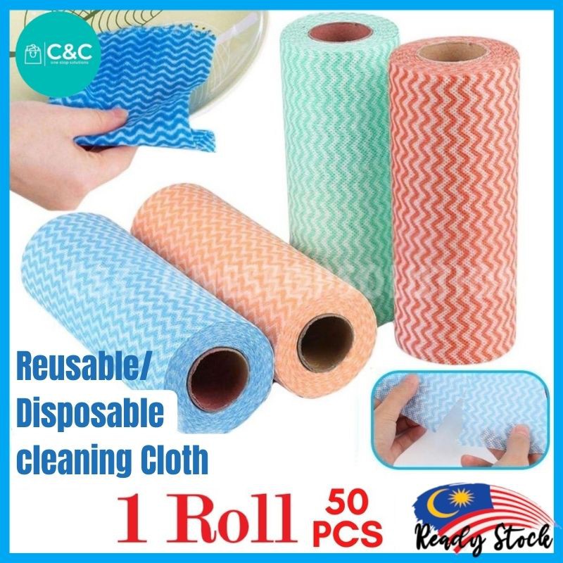 Ready Stock 1 ROLL 50 pcs Multipurpose Reusable Washable Disposable Kitchen Towel NonWoven