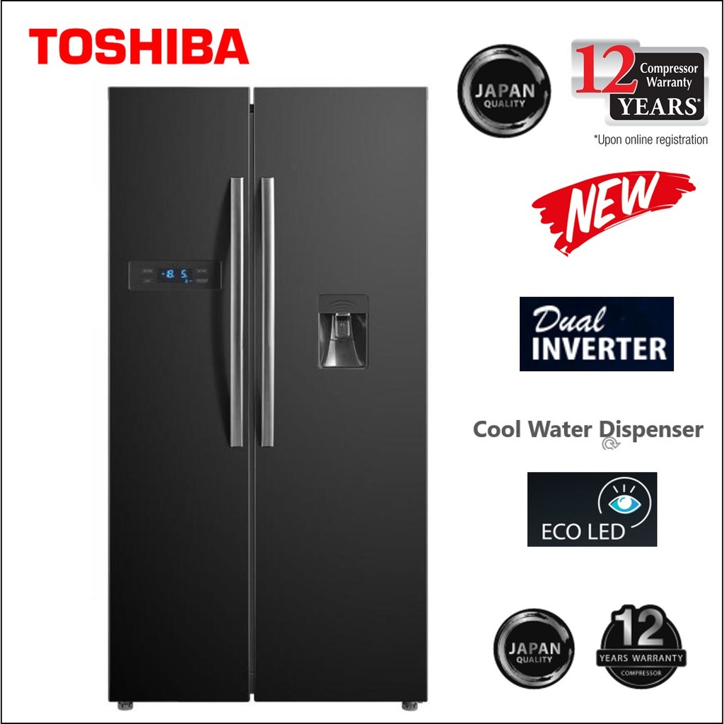 Toshiba GRRS682WEPM Side by Side Fridge 591L with Water Dispenser