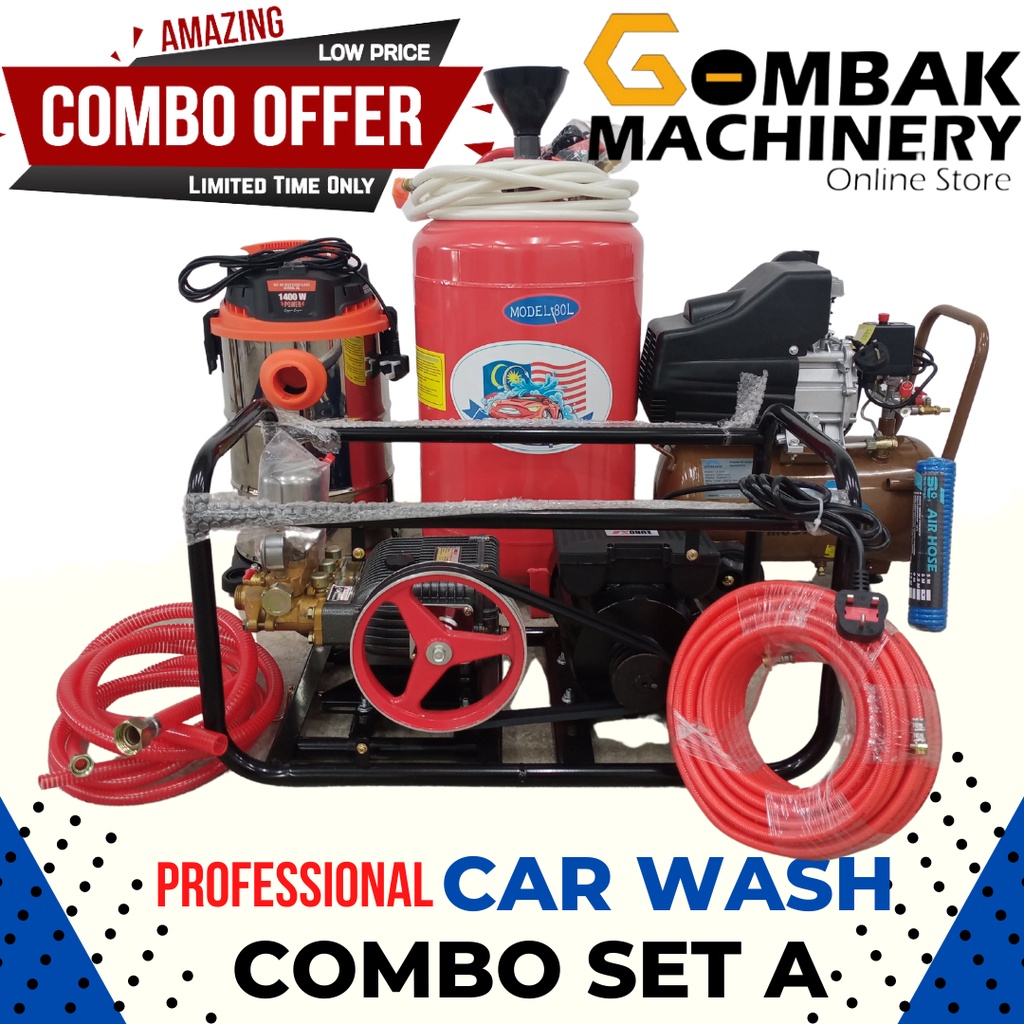 Value Buy Professional Car Wash Combo Set A (Plunger Pump, Air Compressor, Vacuum, Snow Wash