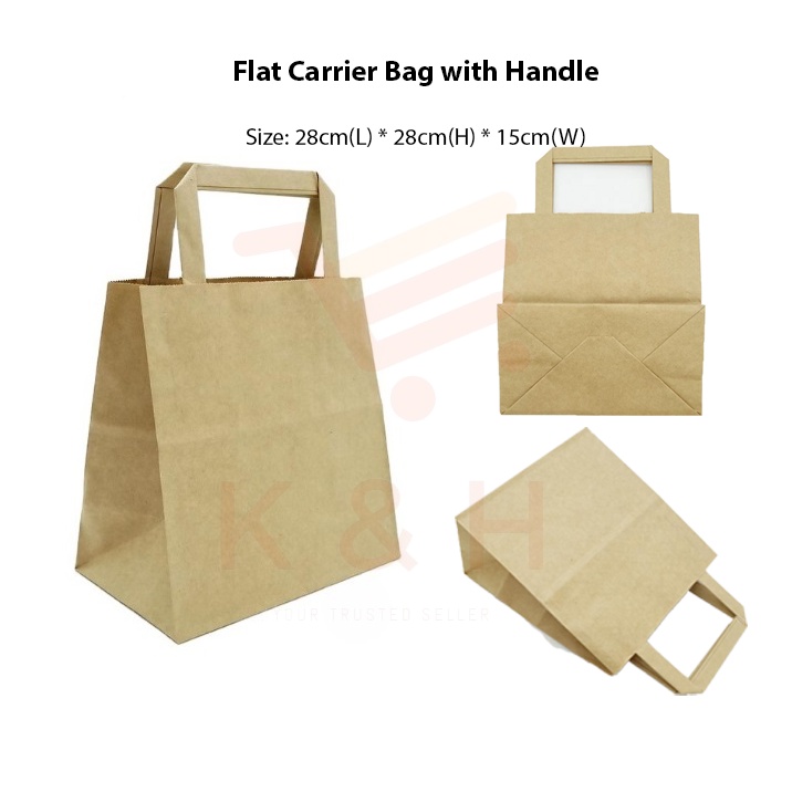 [1pcs] Kraft Paper Bag with Handle / Flat Carrier Bag / Brown Kraft Paper Bag / Handle Paper Bag