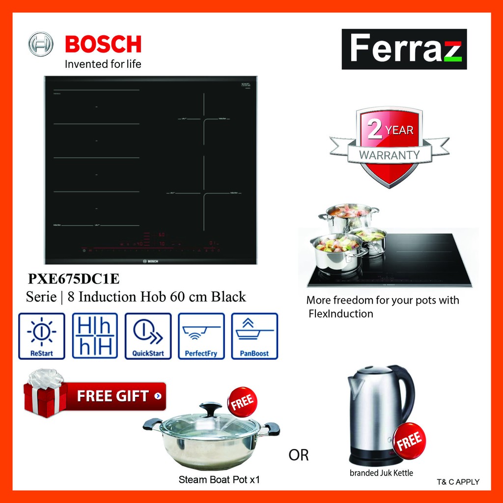 BOSCH Serie 8 PXE675DC1E 3 Zones 60cm PerfectFry Flex Induction Cooker