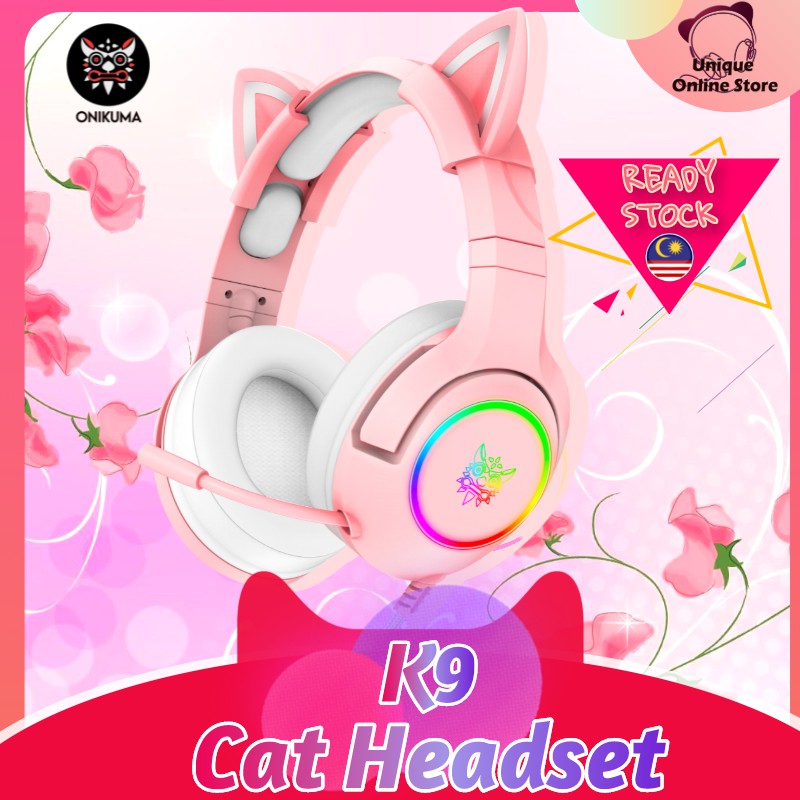 Onikuma K9 Pink cat headphone RGB Cutie Full Oval Ear Cover headset
