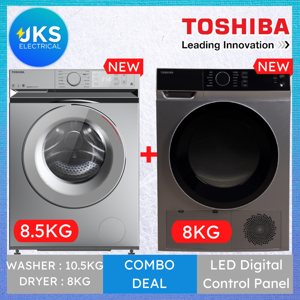 Toshiba 8.5KG Inverter Front Load Washer TWBL95A4M (SS) + Toshiba 8KG