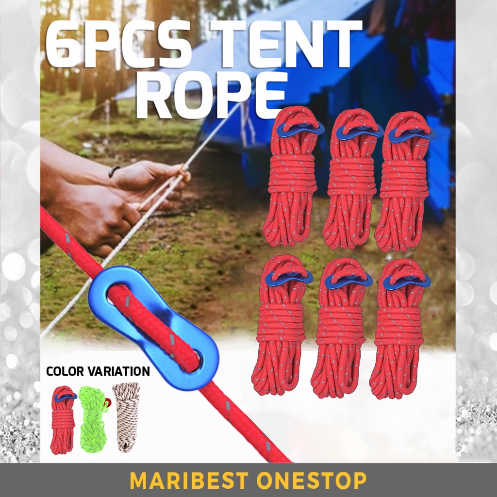 6Pc Tent Guy Line Ropes Reflective Cord Tent Guide Nylon Rope Paracord