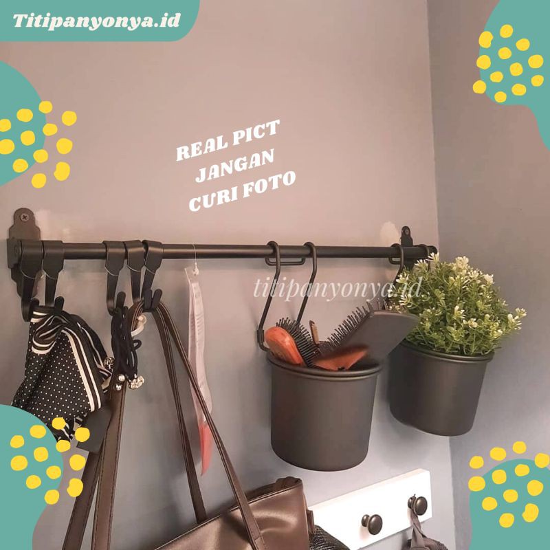 Minimalist Black/Gold Wall Mounted Kitchen Rail Rack 2 Sizes (HLTRP