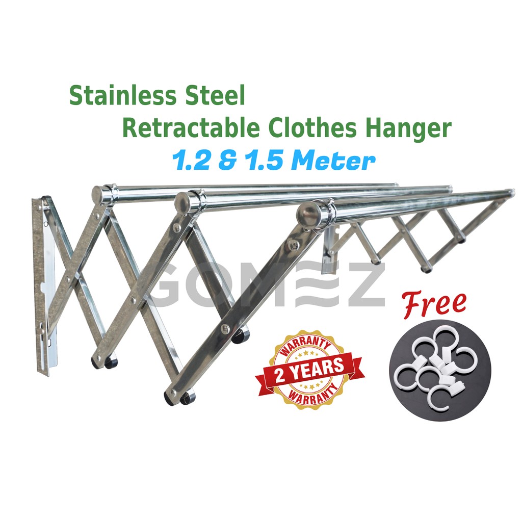 GOMEZ 1.2M/1.5M (3 & 4 Bar) Stainless Steel Wall Mounted Retractable