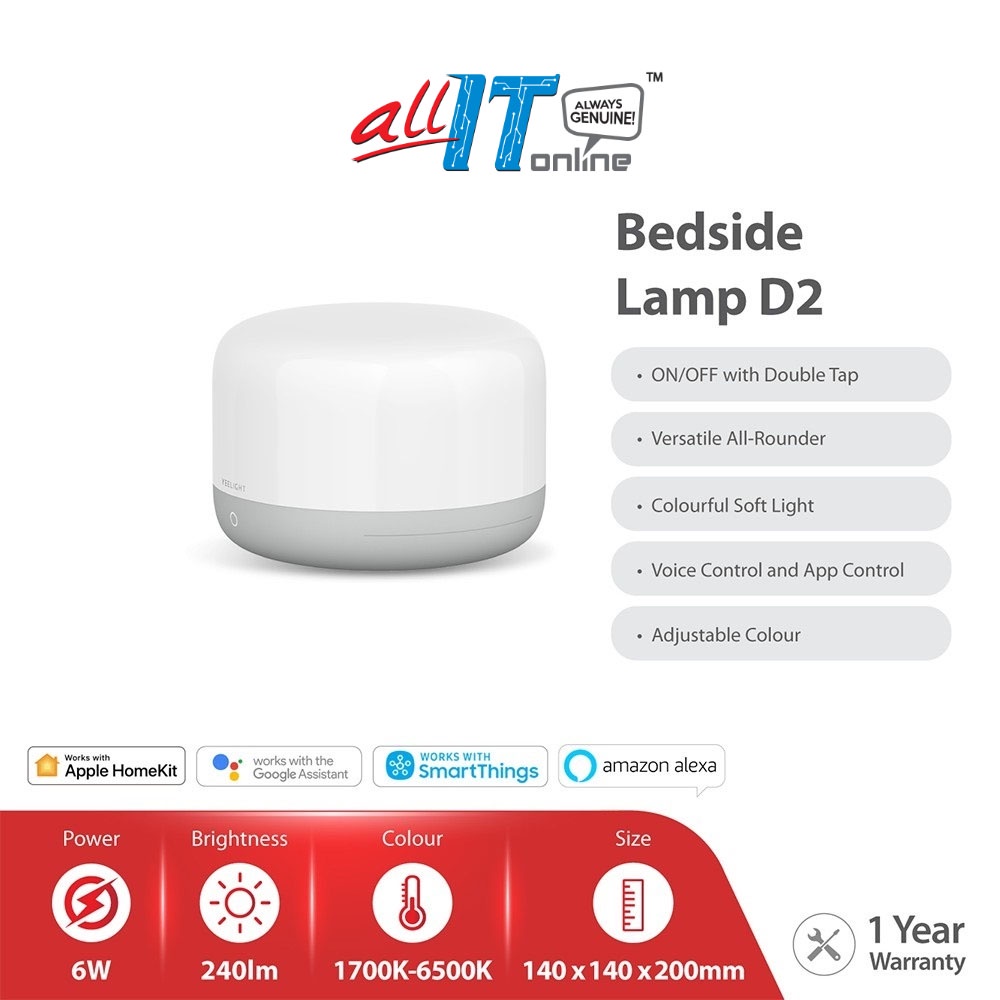 Yeelight LED RGB Bedside Lamp D2 Double Tap Switch On/Off Table Desk Light Smart WiFi APP