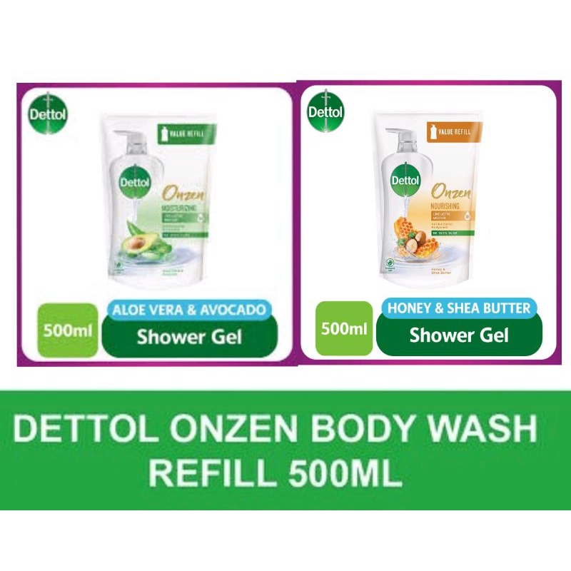 Dettol Onzen Shower Gel Refill Pack Body Wash 500g (Honey & Shea Butter