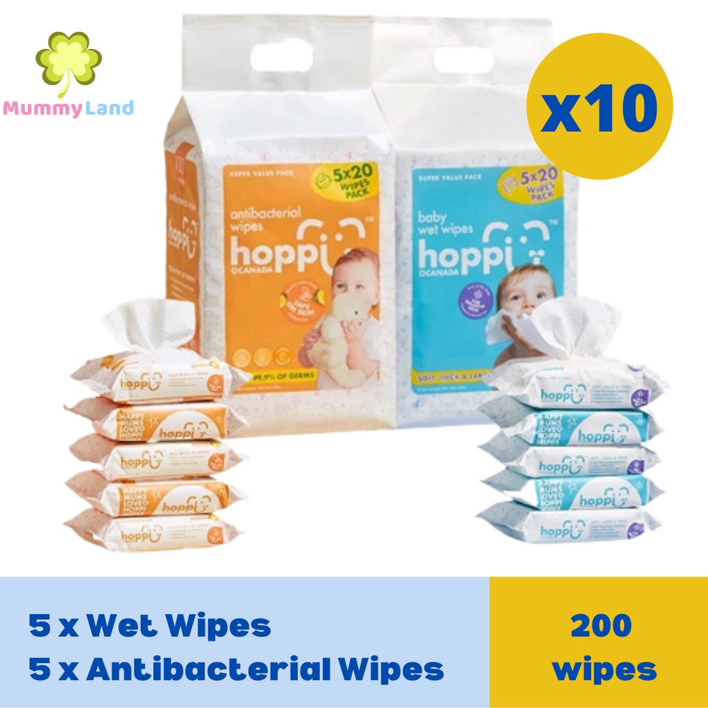 Hoppi Premium Baby Wipes / Wet Wipes / Wet Tissue Tisu Antibacterial & 99 Water Wet Wipes