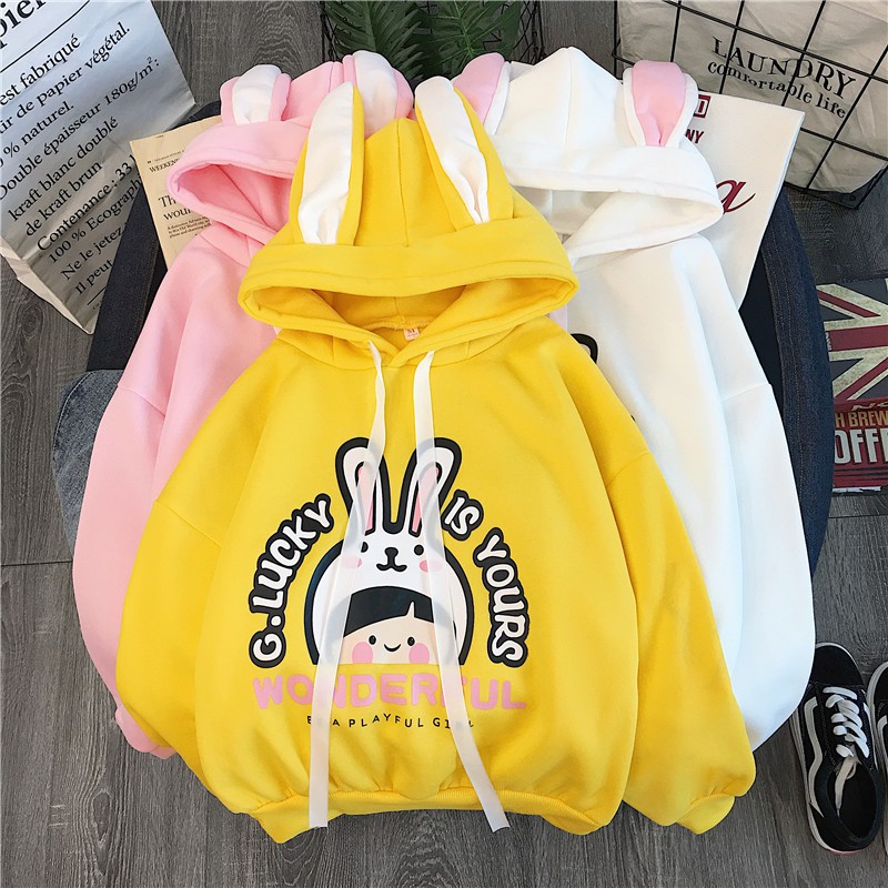 Cute Korean Bunny Hoodie Sweater Women Shopee Malaysia