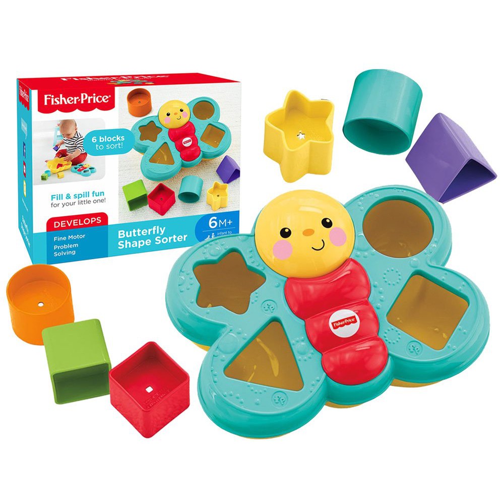 Fisher Price Infant Butterfly Shape Sorter 6M+, Brilliant Basics Baby First Blocks Building