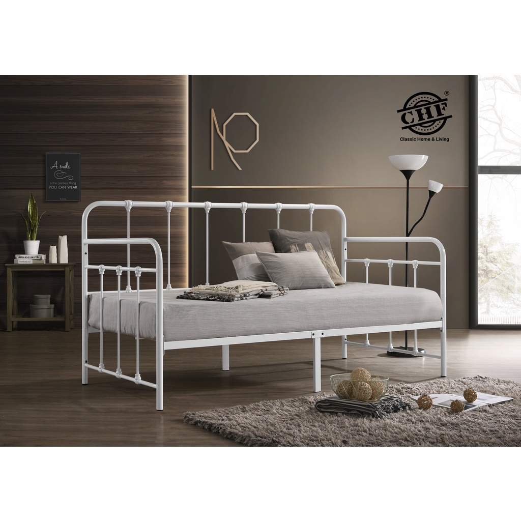 CHF Dumee Single Day Bed /Metal Bed Frame/Powder Coat Metal/Katil Besi/Besi KukuhWhite/Black
