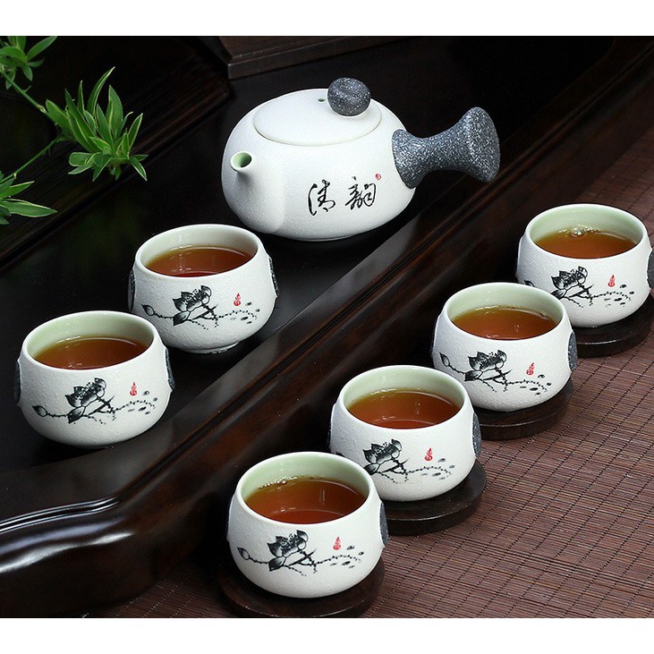 🚛Ready stock Local📦 Porcelain Chinese Tea Set 6 Cups Teapot with Gift