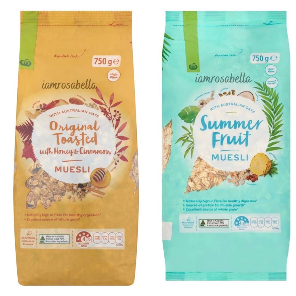 Woolworths Muesli 750g Original Toasted Honey & Cinnamon / Summer Fruit