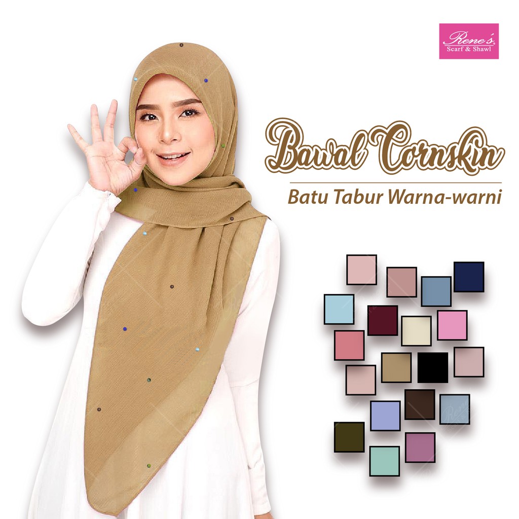 Tudung Bawal Cornskin Batu Tabur Warna Warni Scarf Bidang 45 Shopee