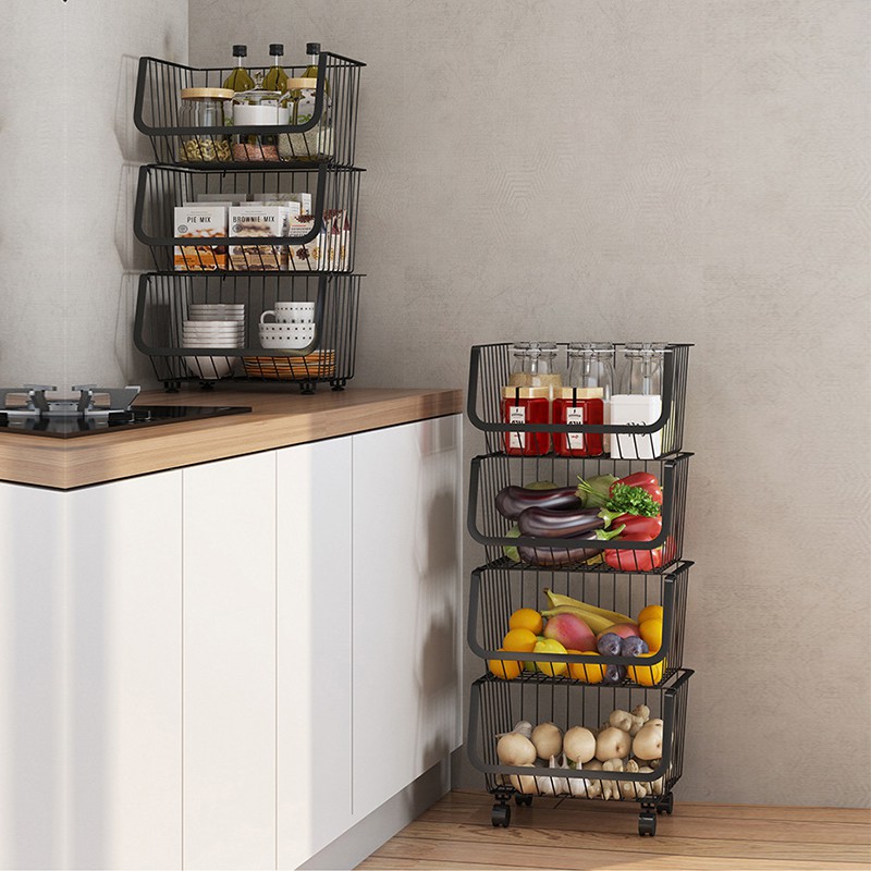 Movable Kitchen Rack Trolley Storage Rack Spice Rack Stainless Steel