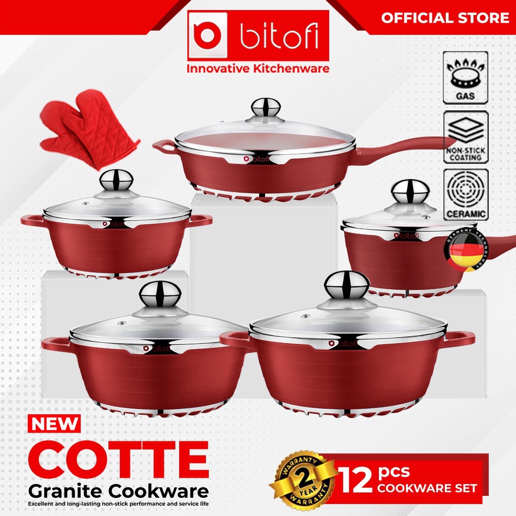 BITOFI GERMANY COTTE 12 Pcs Cookware Set Germany Non Stick Granite Set