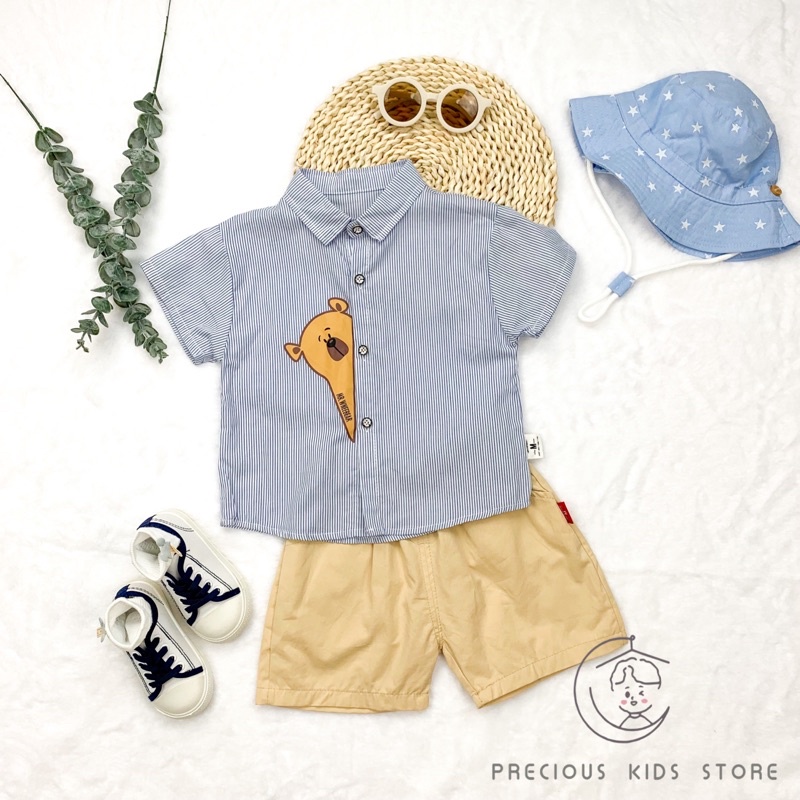 Ready Stock Boy Set Bear Blue Collar Boy Set Wear New Arrival 2021 Cute