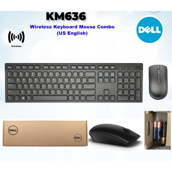 Dell KM636 Wireless Mouse Keyboard Combo UltraSlim US English Language