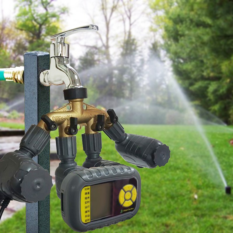 Solar Panel Charge Irrigation System with 4 Valves Sprinkler Water