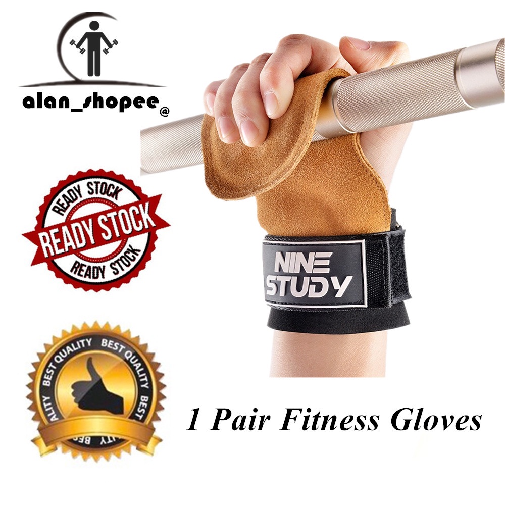 Cowhide Gymnastics Hand Grips, Palm Protection, Gym Gloves with Wrist