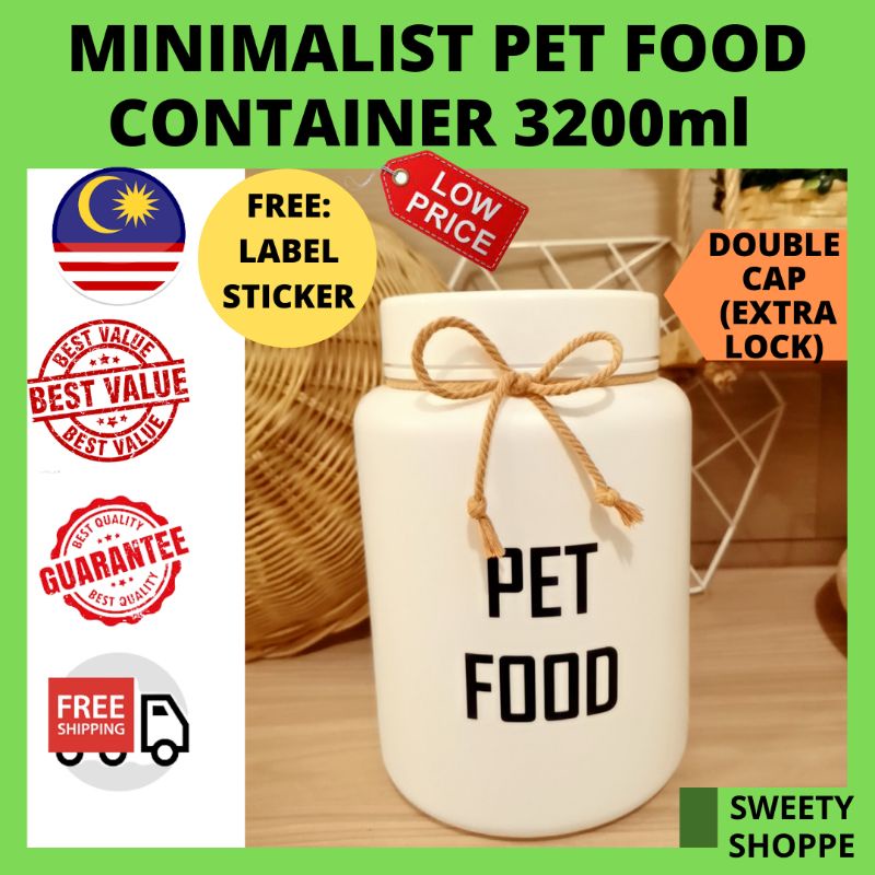 SWEETY Pet Food Container Minimalist Concept White Bekas Makanan Kucing